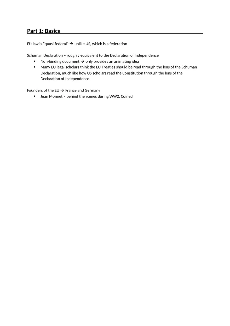 Law Outline - Summary European Union Law Part 1 - Page 1