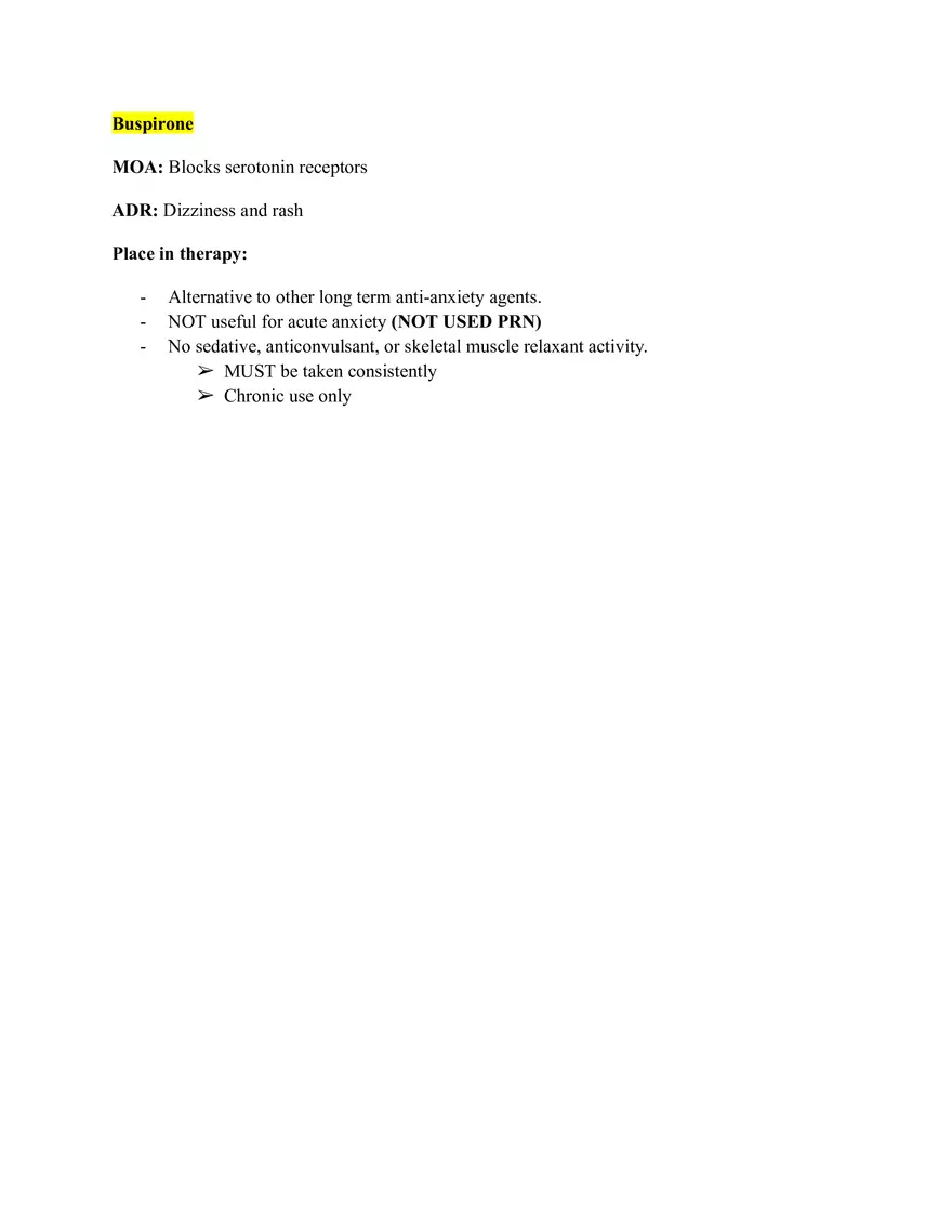 Pharm III Exam 1 - Antidepressants - Page 31