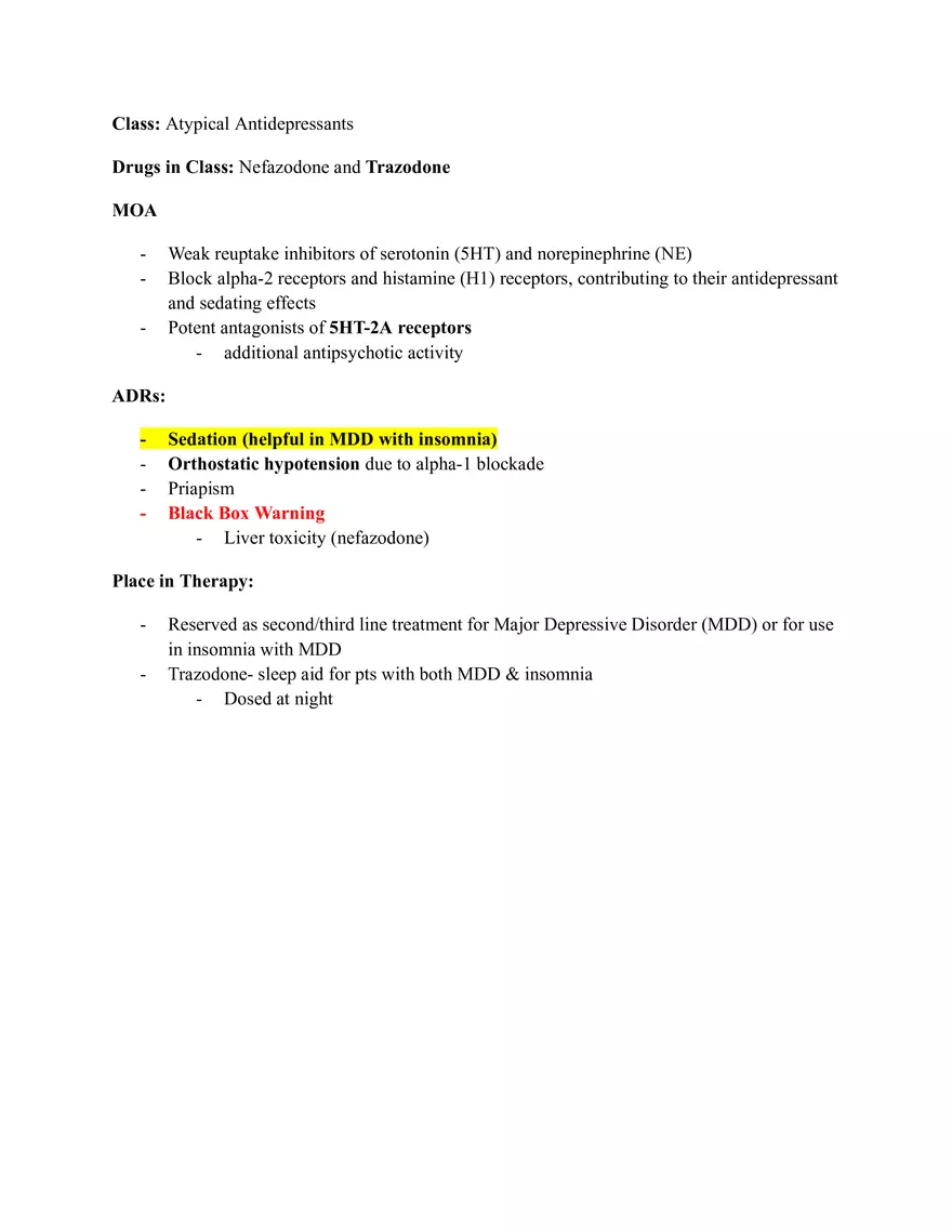 Pharm III Exam 1 - Antidepressants - Page 46