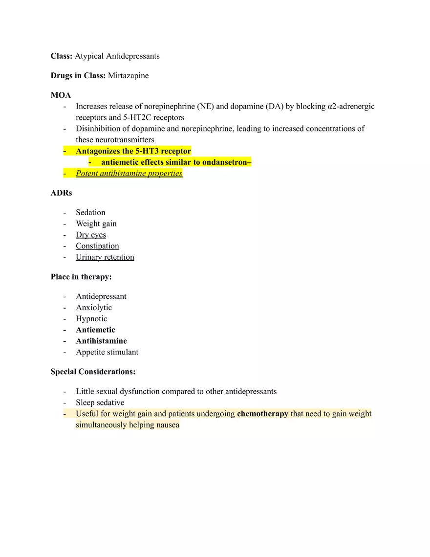 Pharm III Exam 1 - Antidepressants - Page 52