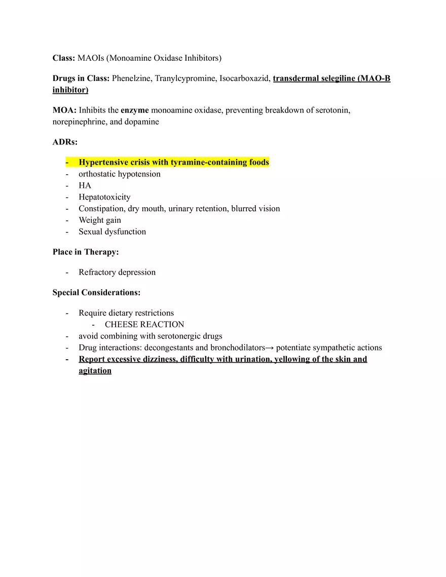 Pharm III Exam 1 - Antidepressants - Page 55