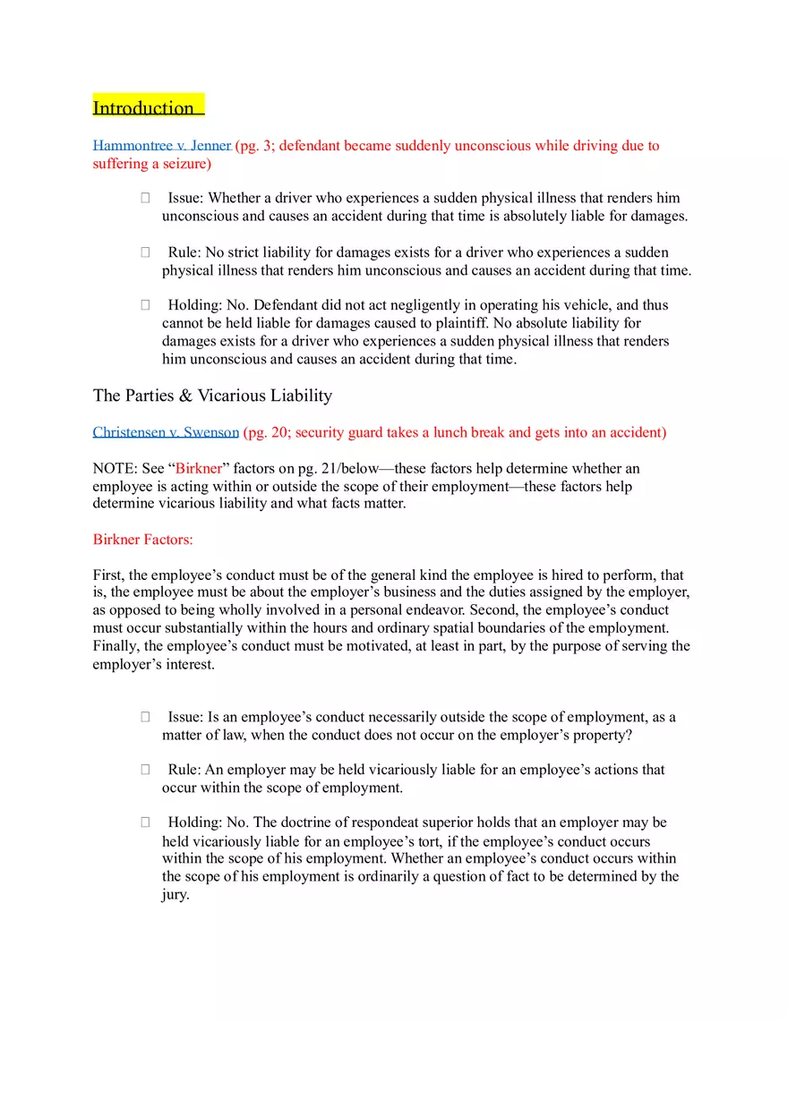 Torts (Case Briefs) Part 1 - Page 1