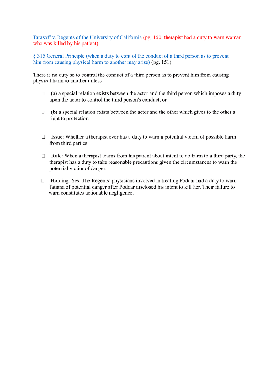 Torts (Case Briefs) Part 2 - Page 1