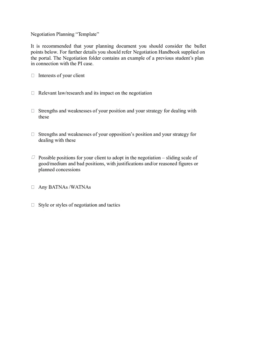 Negotiation Planning Template - Page 1