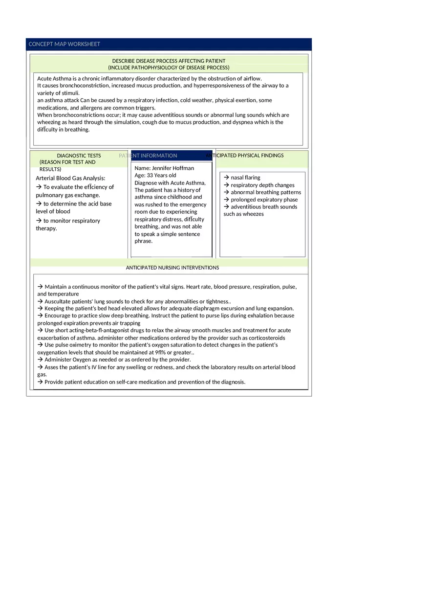 Diagnosis - Acute Asthma Worksheet v Sim - Page 1