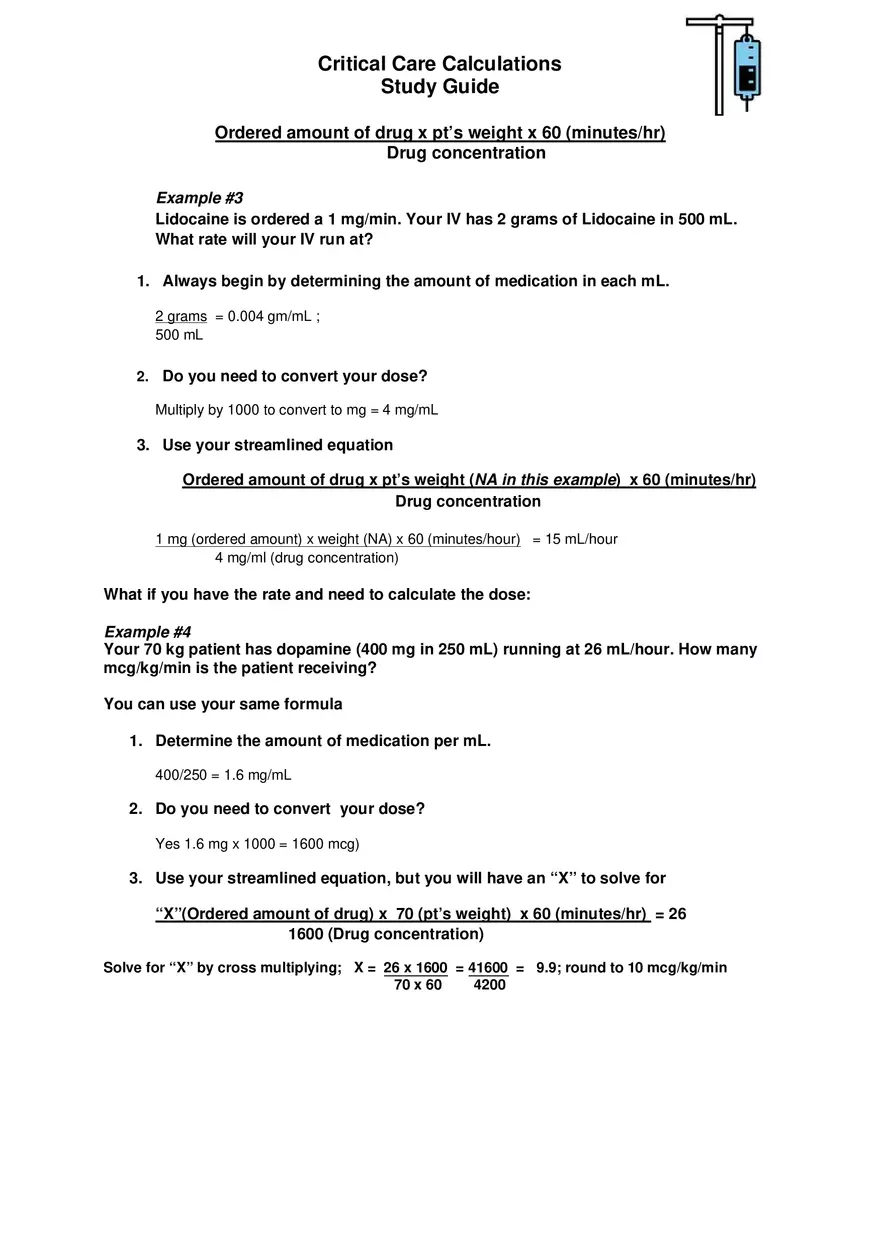 Critical Care Calculations Study Guide - Page 2