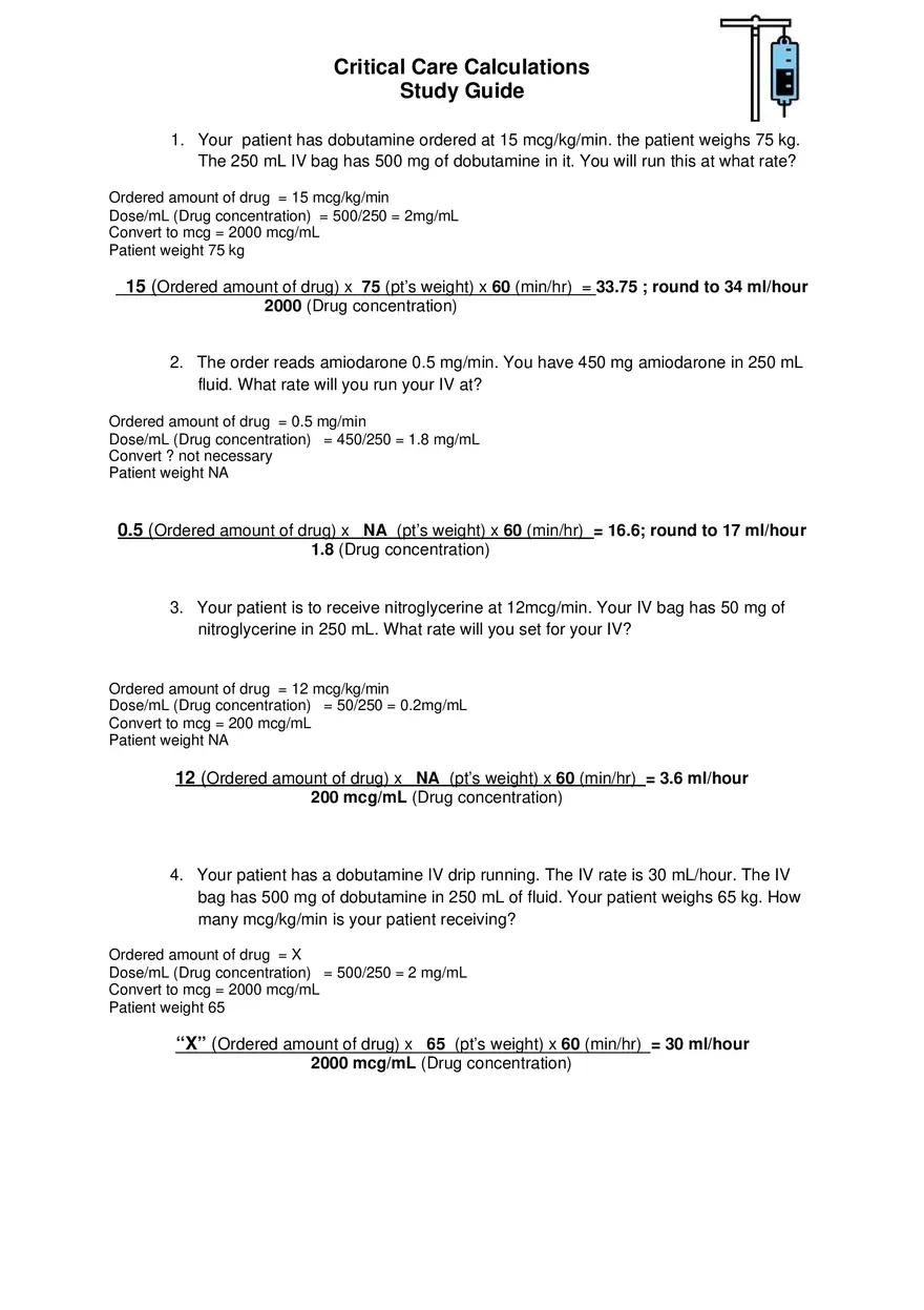 Critical Care Calculations Study Guide - Page 4