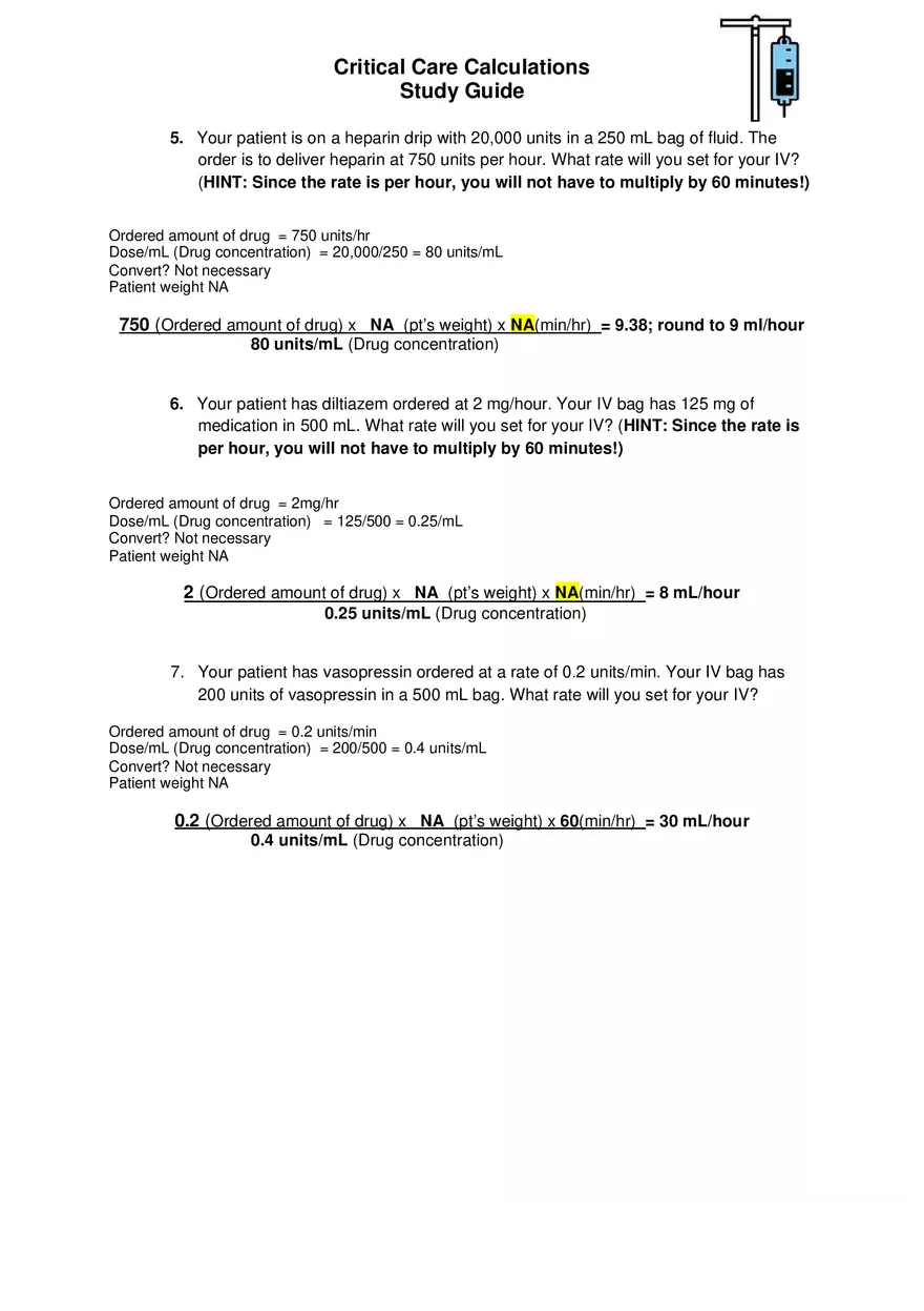 Critical Care Calculations Study Guide - Page 5