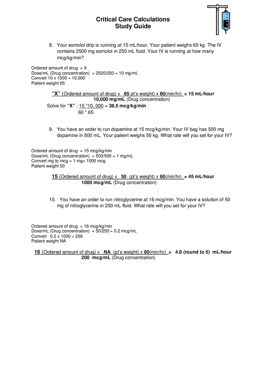 Critical Care Calculations Study Guide - Page 6