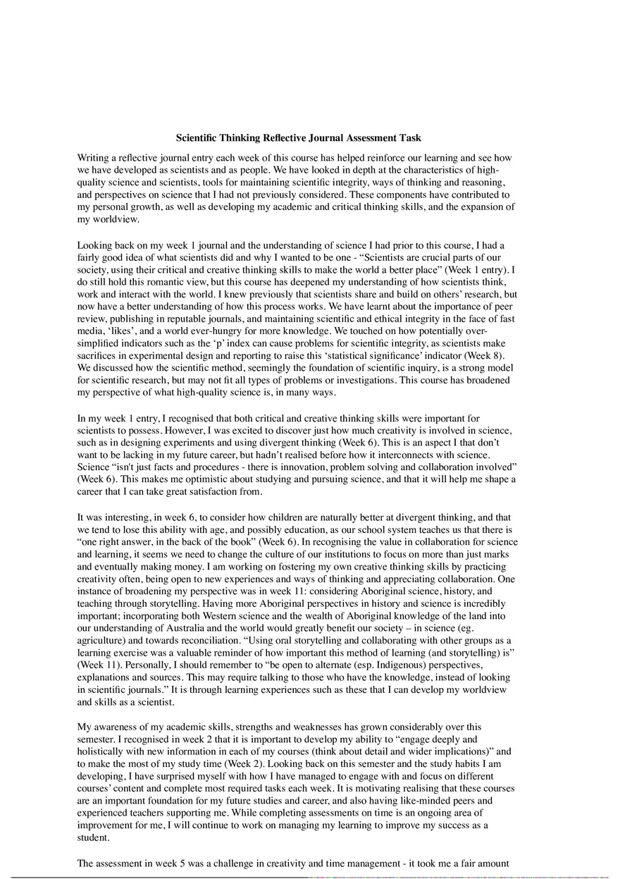 Scientific Thinking Rejective Journal Assessment Task - Page 1