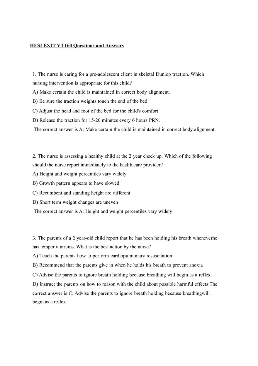 HESI EXIT V4 160 Questions and Answers Part 1 - Page 1