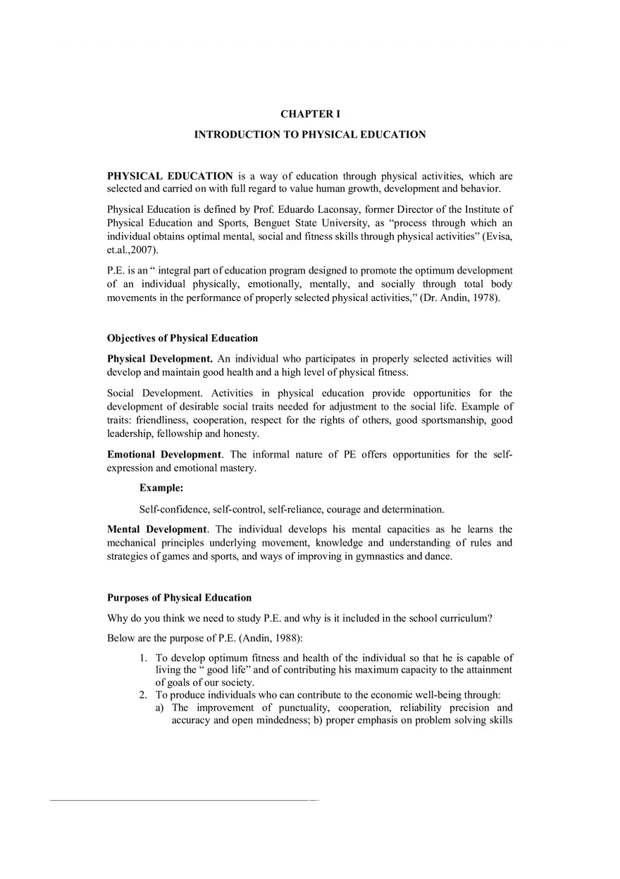 Introduction to Physical Education Chapters 1, 2 - Page 1