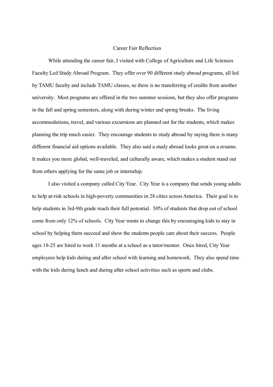 Career Fair Reflection - Page 1