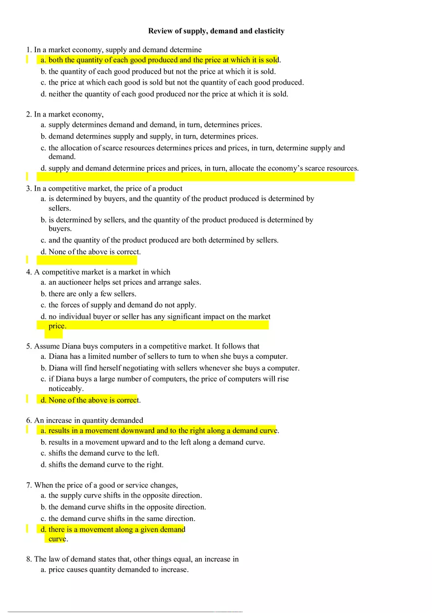 Review of Supply, Demand and Elasticity Exercise - Page 1