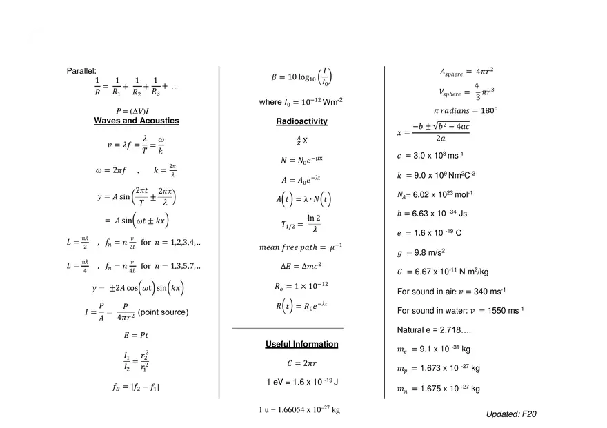 Physics Formula Sheet (Kinematics and Dynamics) - Page 2