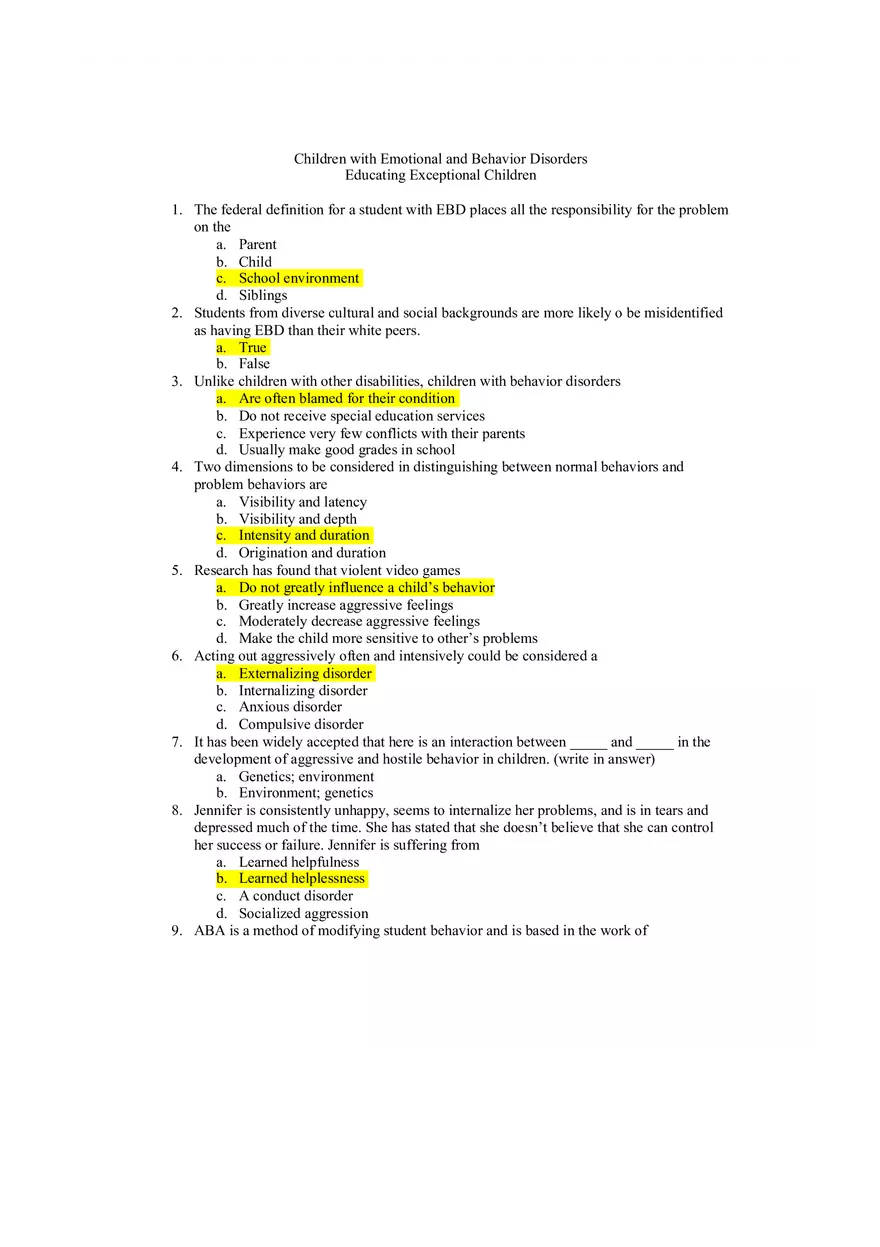 Practice Quiz From Educating Exceptional Children - Page 1