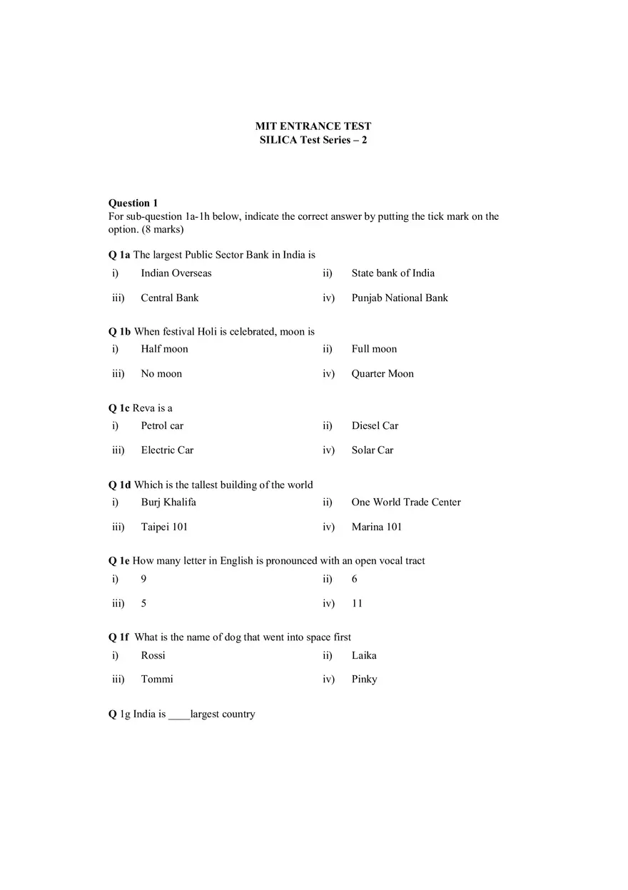 General Knowledge Multiple Choice Questions - Set 1 - Page 1