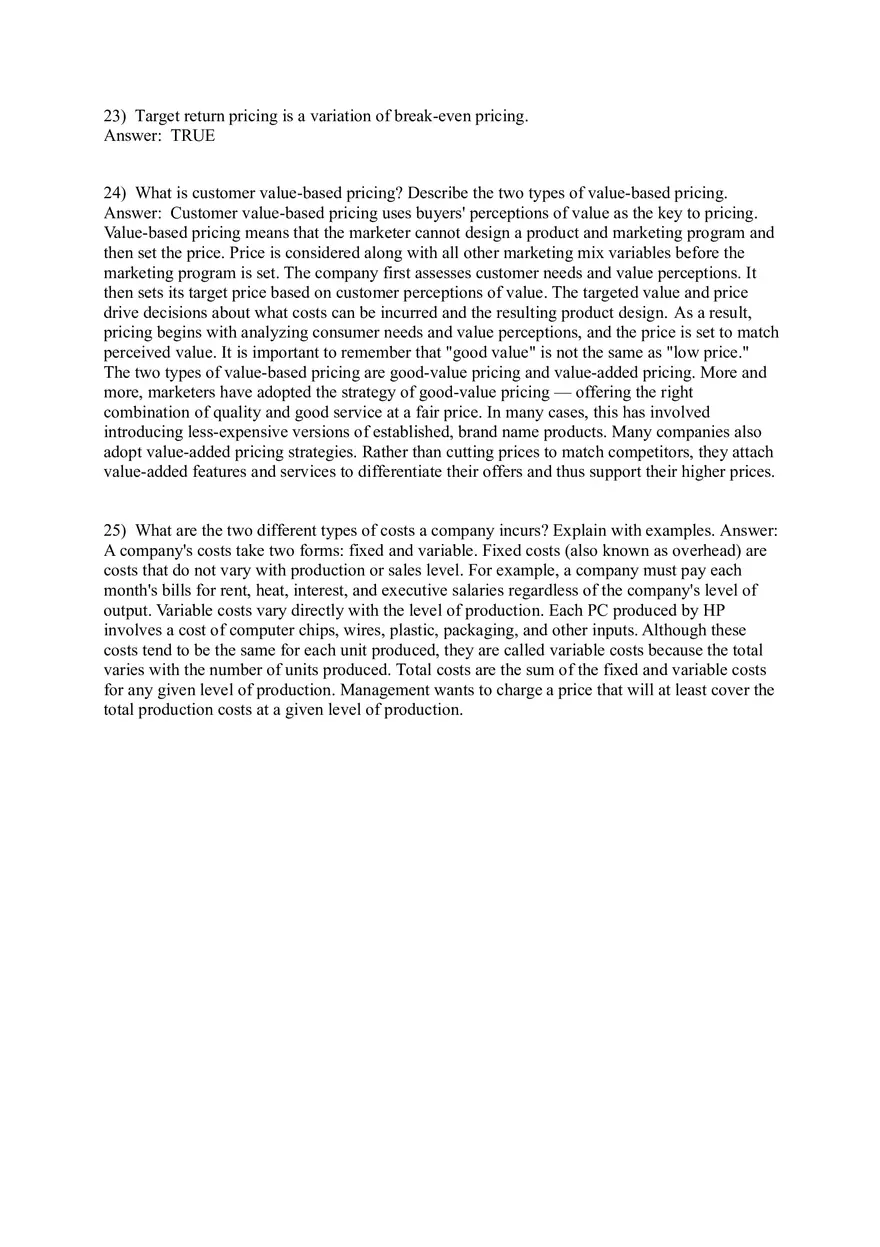 Pricing - Understanding and Capturing Customer Value 1-35 Answer Key - Page 7