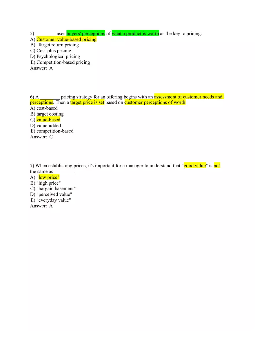 Pricing - Understanding and Capturing Customer Value 1-35 Answer Key - Page 2