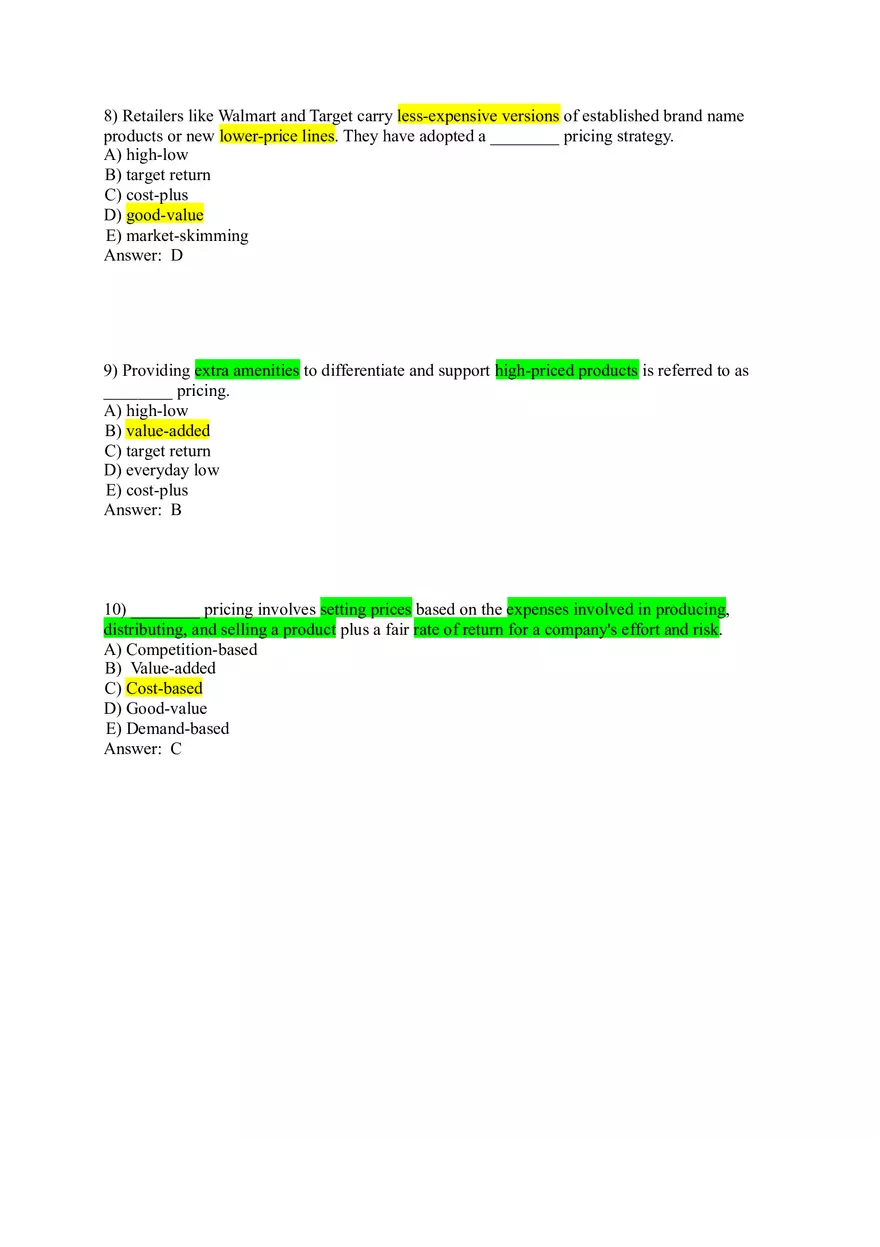 Pricing - Understanding and Capturing Customer Value 1-35 Answer Key - Page 3