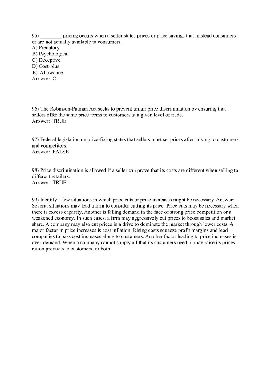 Pricing - Understanding and Capturing Customer Value 74-100 Answer Key - Page 7