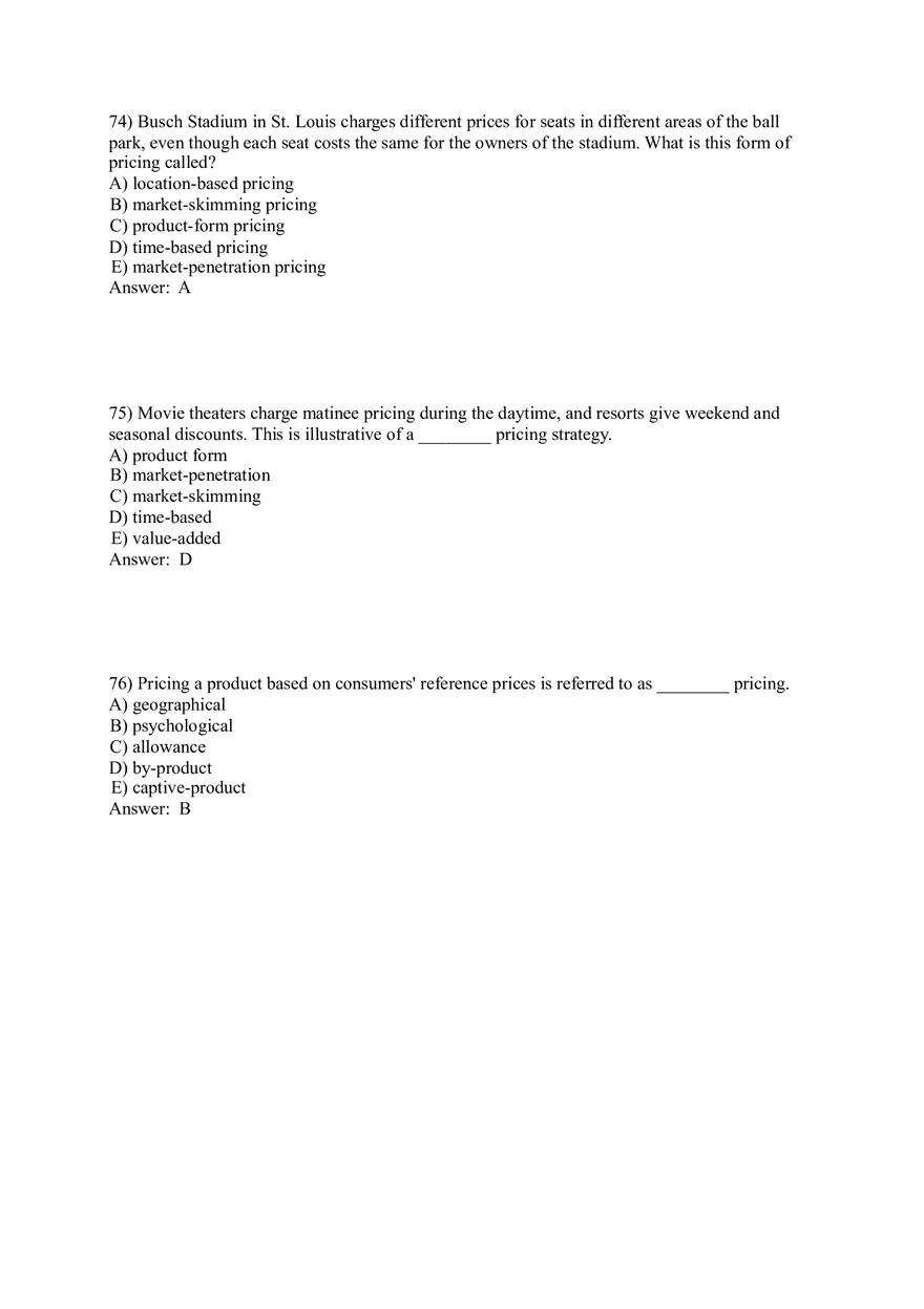 Pricing - Understanding and Capturing Customer Value 74-100 Answer Key - Page 1
