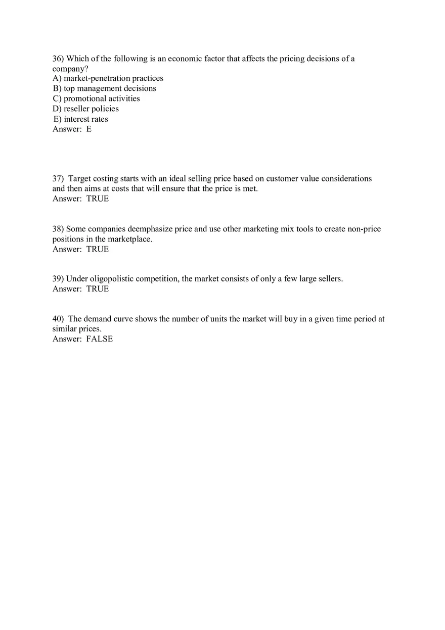 Pricing - Understanding and Capturing Customer Value 36-73 Answer Key - Page 1