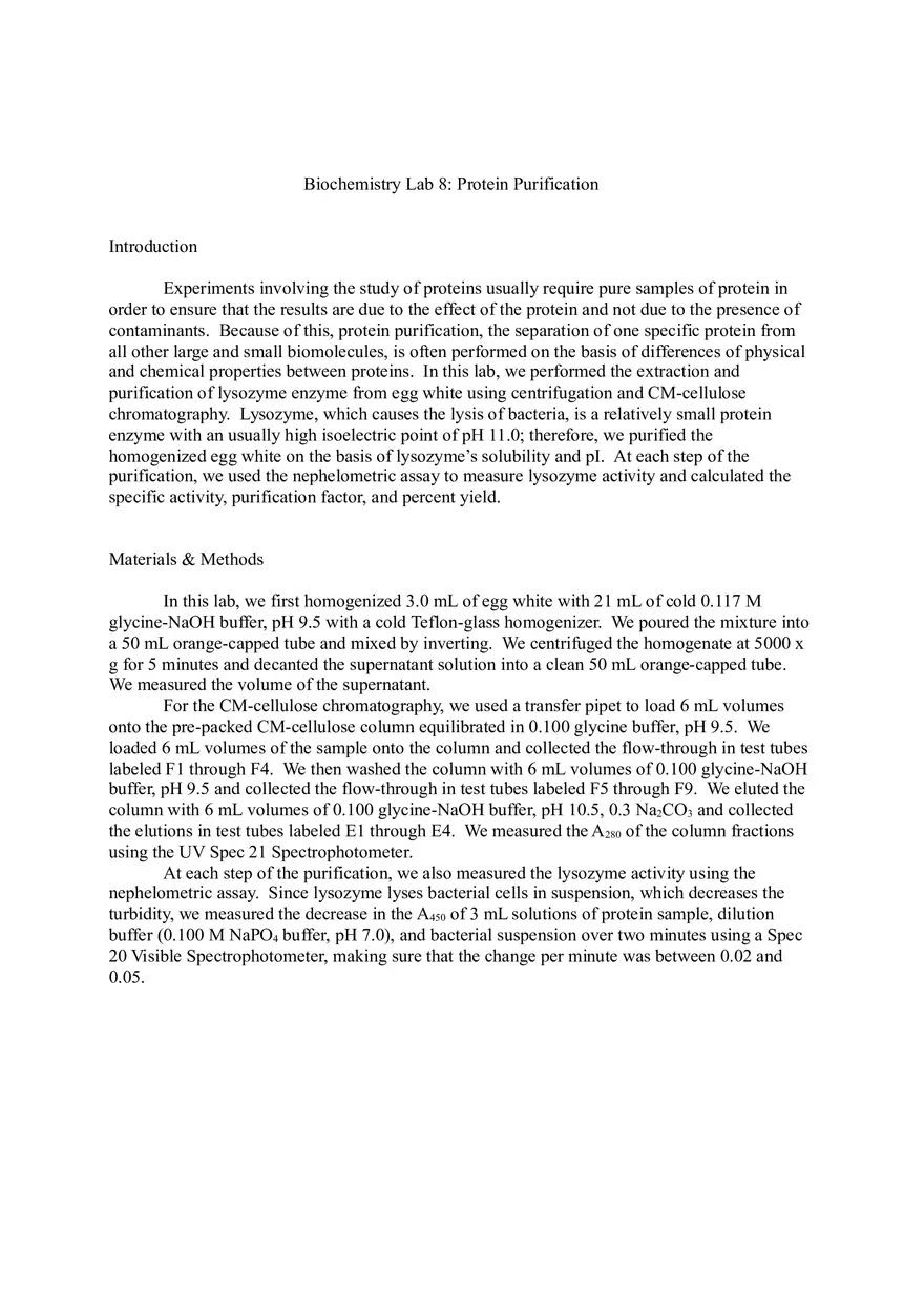 Biochem Lab 8 - Protein Purification - Page 1