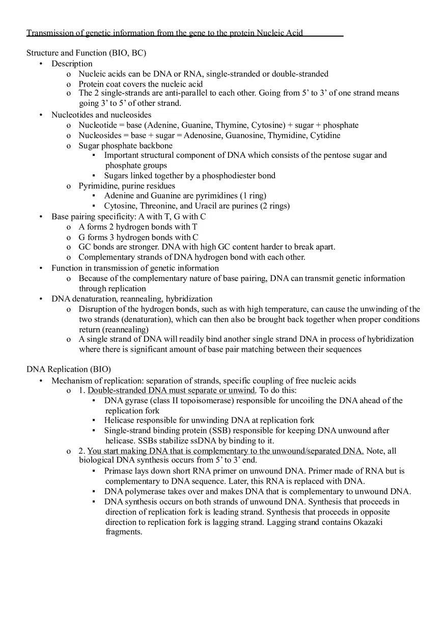 Transmission of Genetic Information - Page 1