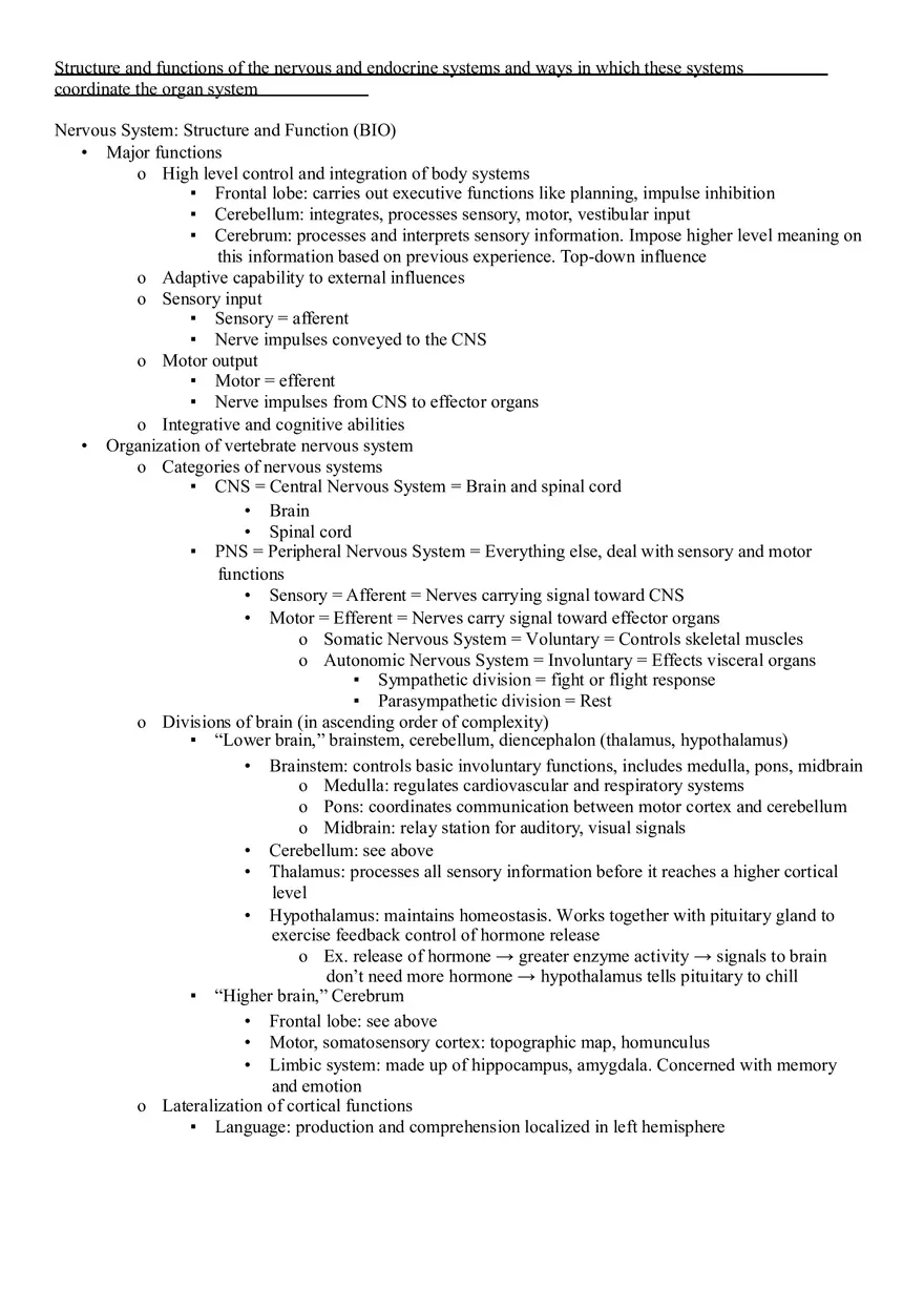 Structure and Functions of the Nervous and Endocrine Systems - Page 1