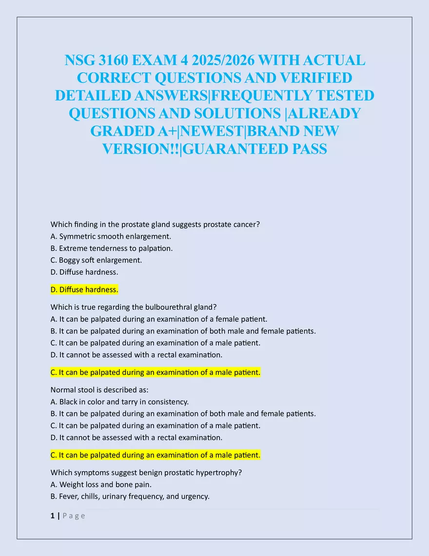 Nsg 3160 Exam 4 2025 - Page 1