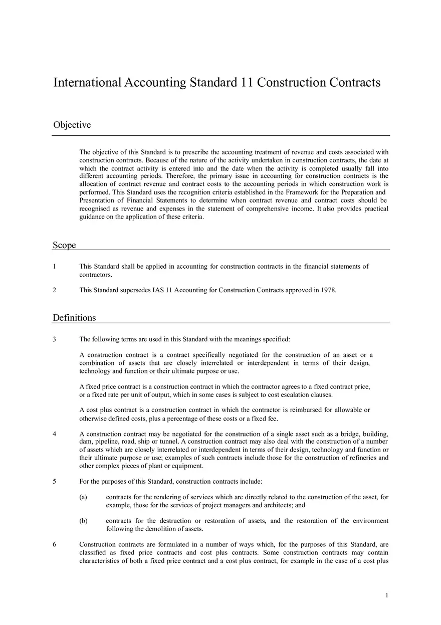International Accounting Standard 11 Construction Contracts - Page 1