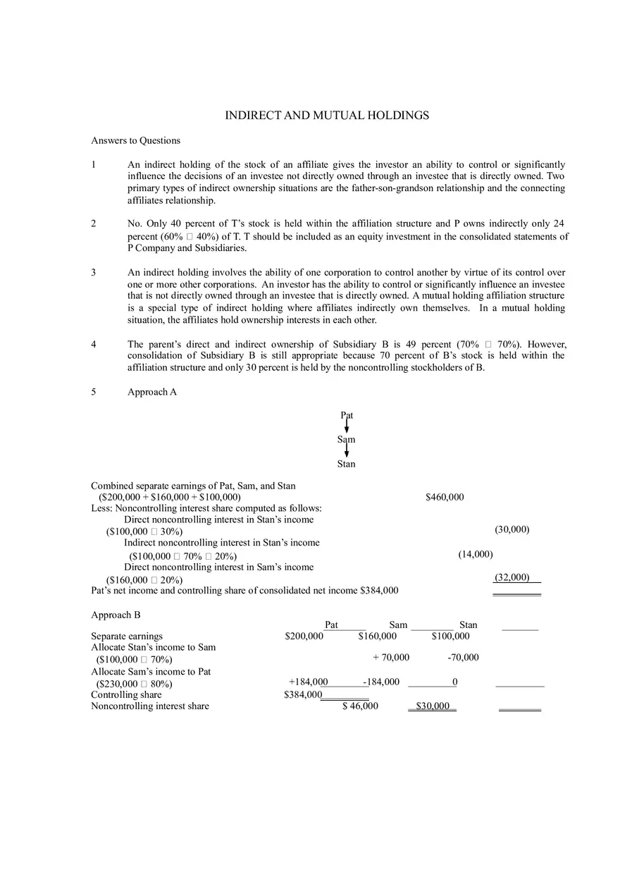Indirect and Mutual Holdings Answers 1 - Page 1
