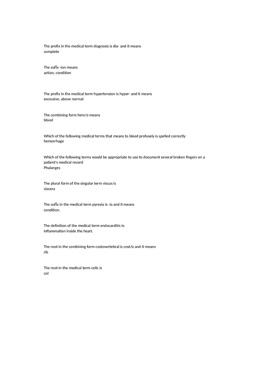 Prefix In The Medical Term Test Questions - Page 1