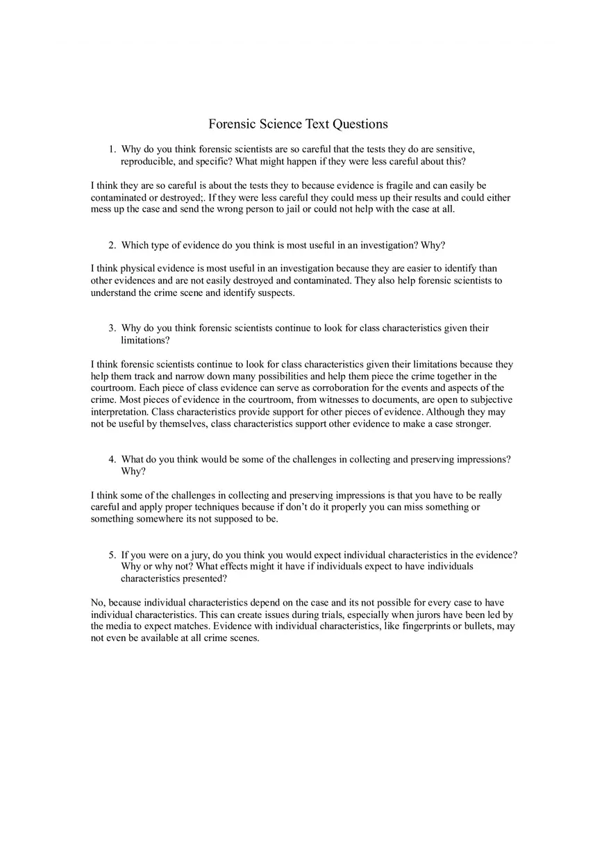 Forensic Science Text 5 Questions - Page 1