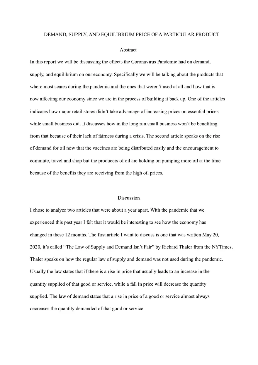 Demand, Supply, and Equilibrium of a Particular Product  (Short Paper) - Page 1