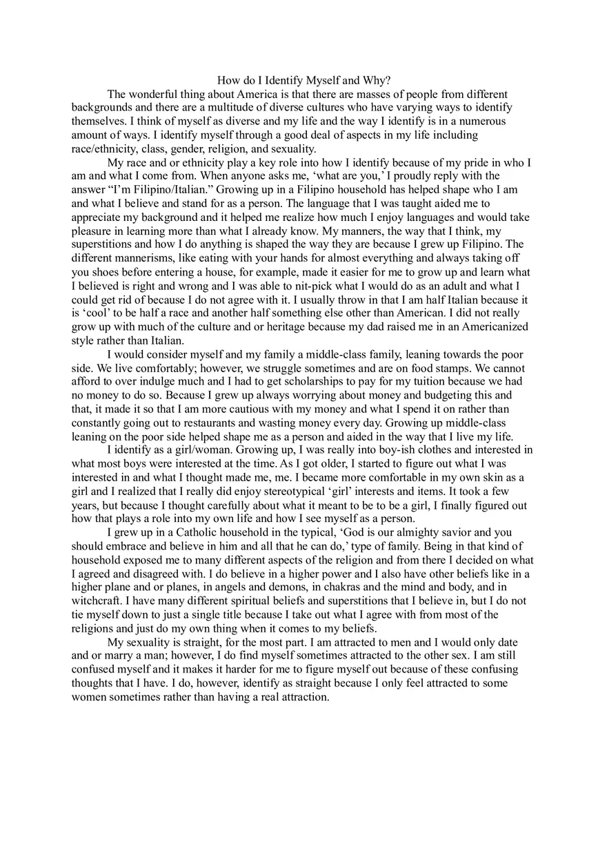 Essay How Do I Identify Myself And Why - Page 1