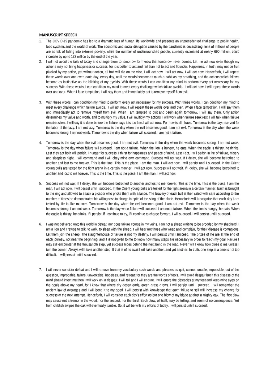 Manuscript Speech on Action, Resilience, and the Impact of COVID-19 - Page 1