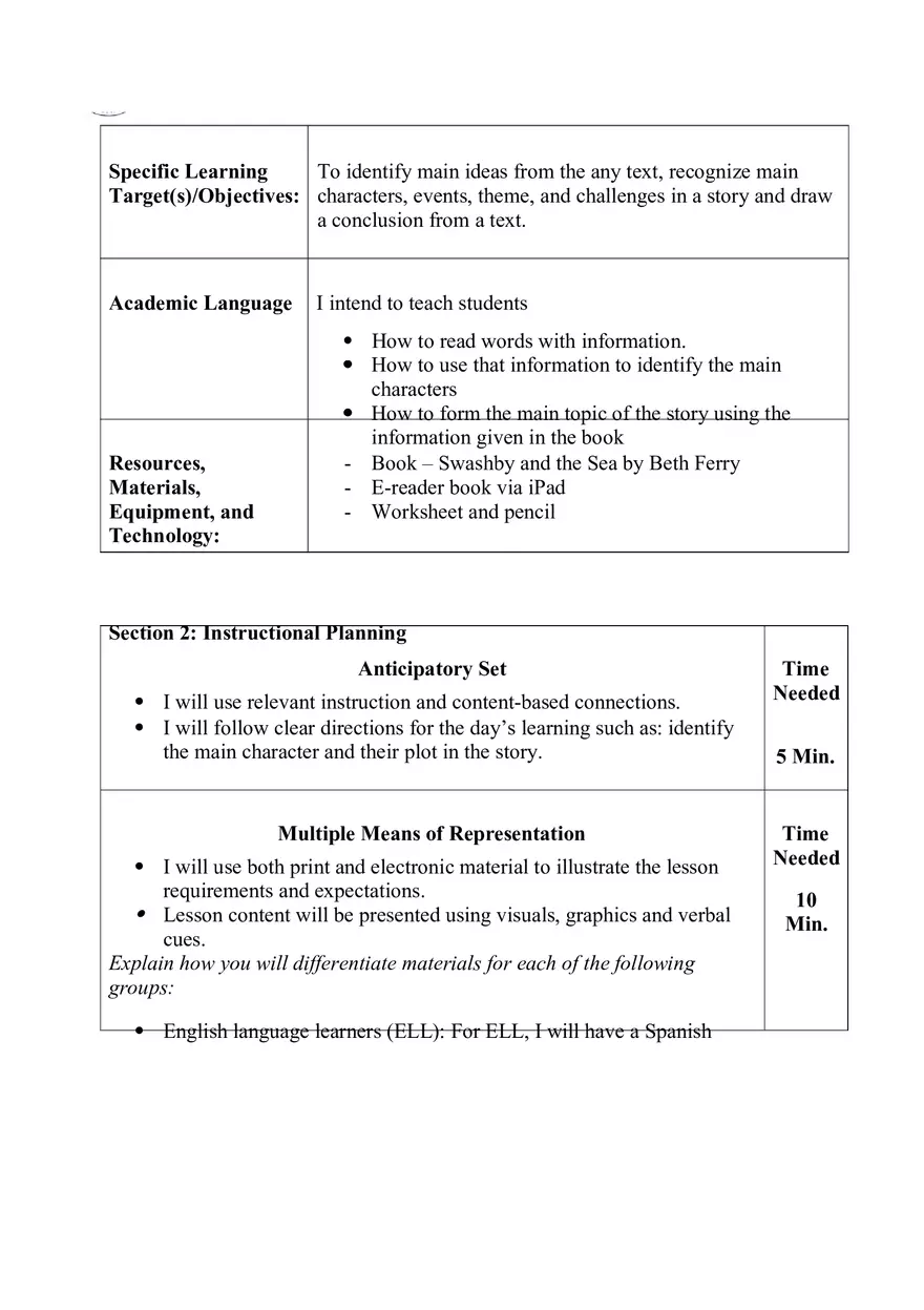 English Language Arts Lesson Plan - Page 2