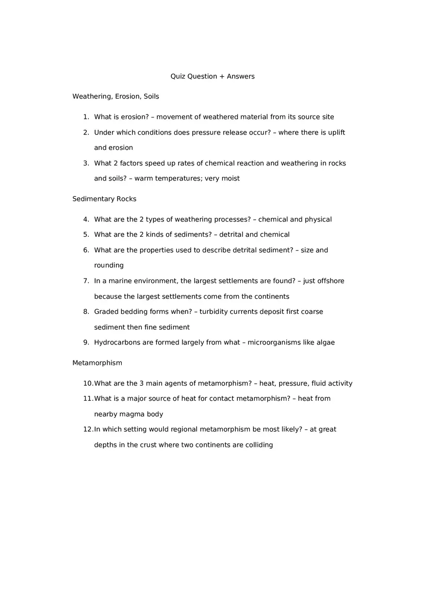 Weathering, Erosion, Soils Questions + Answers - Page 1