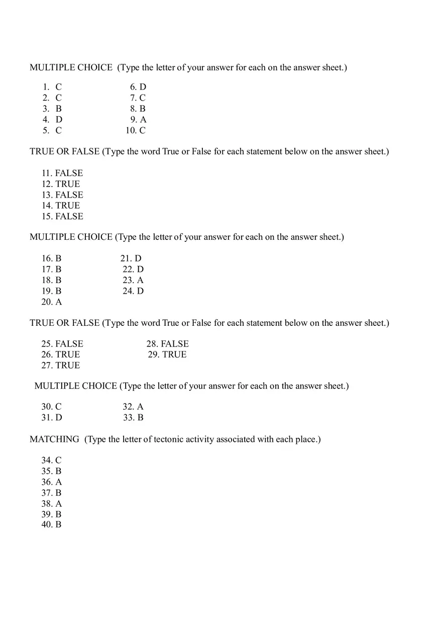 Earth Science Test 1 Answer Key - Page 1