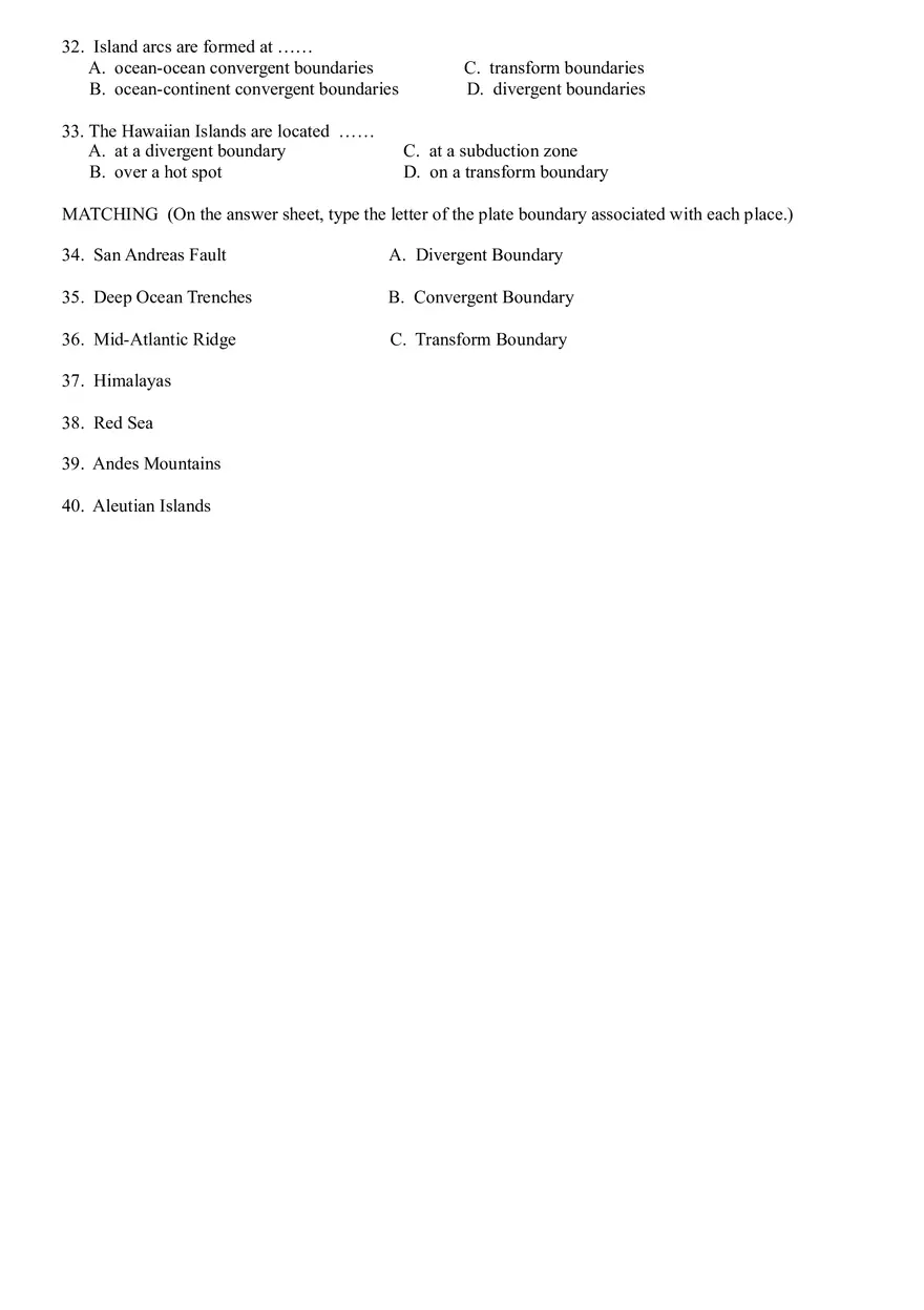 Earth Science Test 1 Answer Key - Page 4