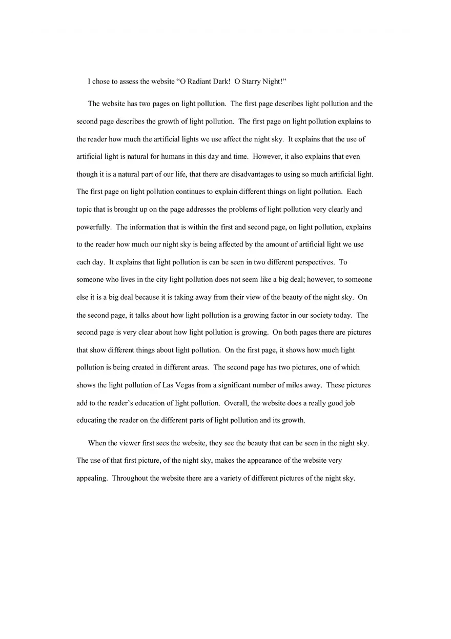 Light Pollution and Its Societal Impact A Website Review - Page 1