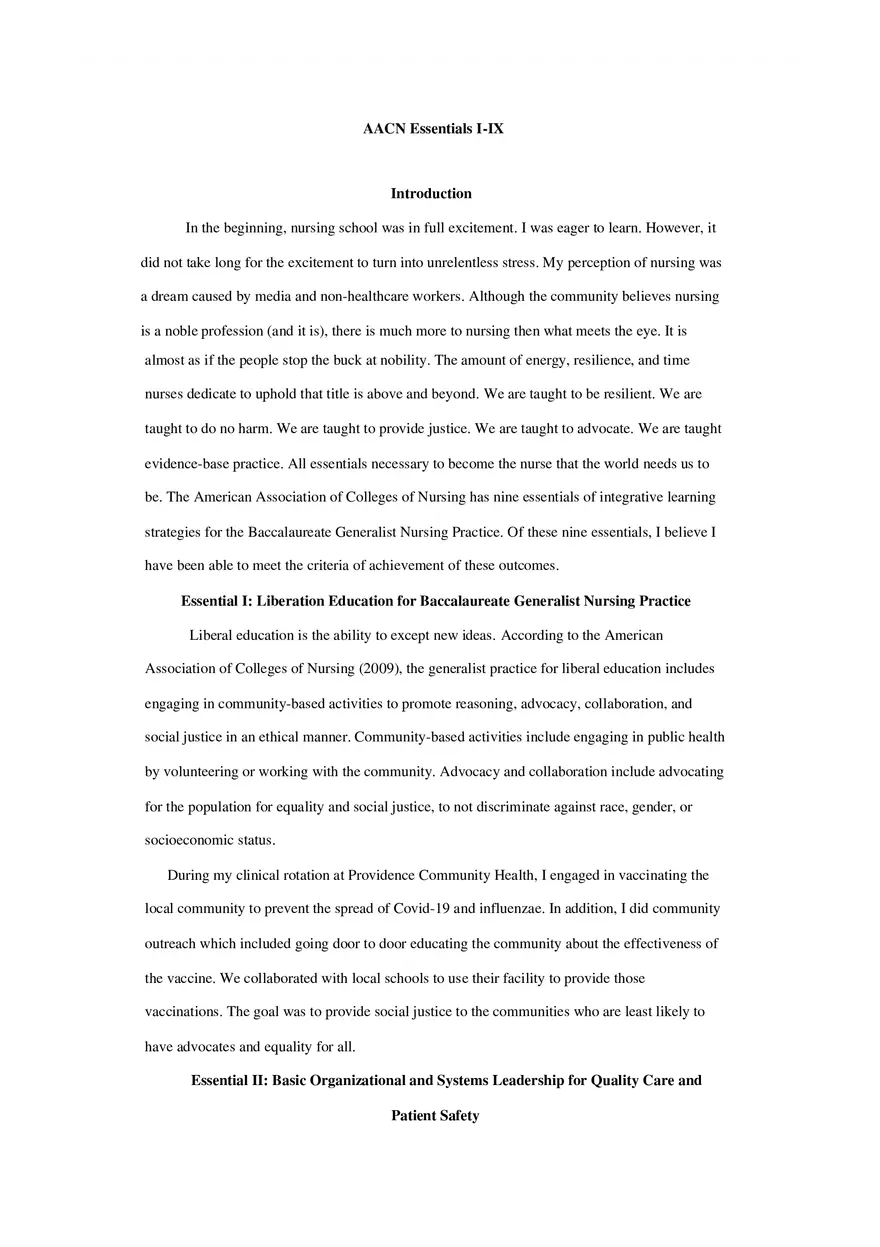 AACN Essentials I-IX - Page 1