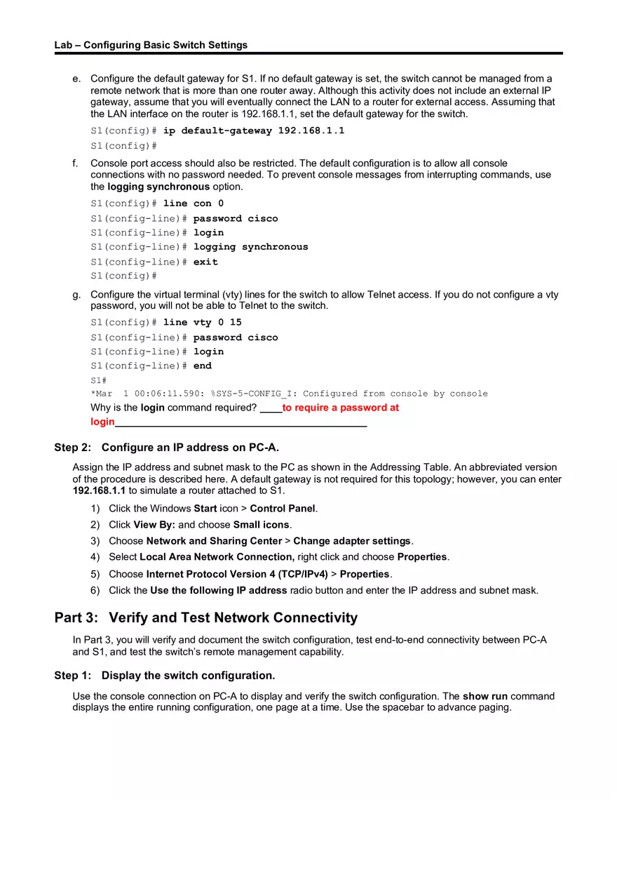 Lab About Configuring Basic Switch Settings - Page 8