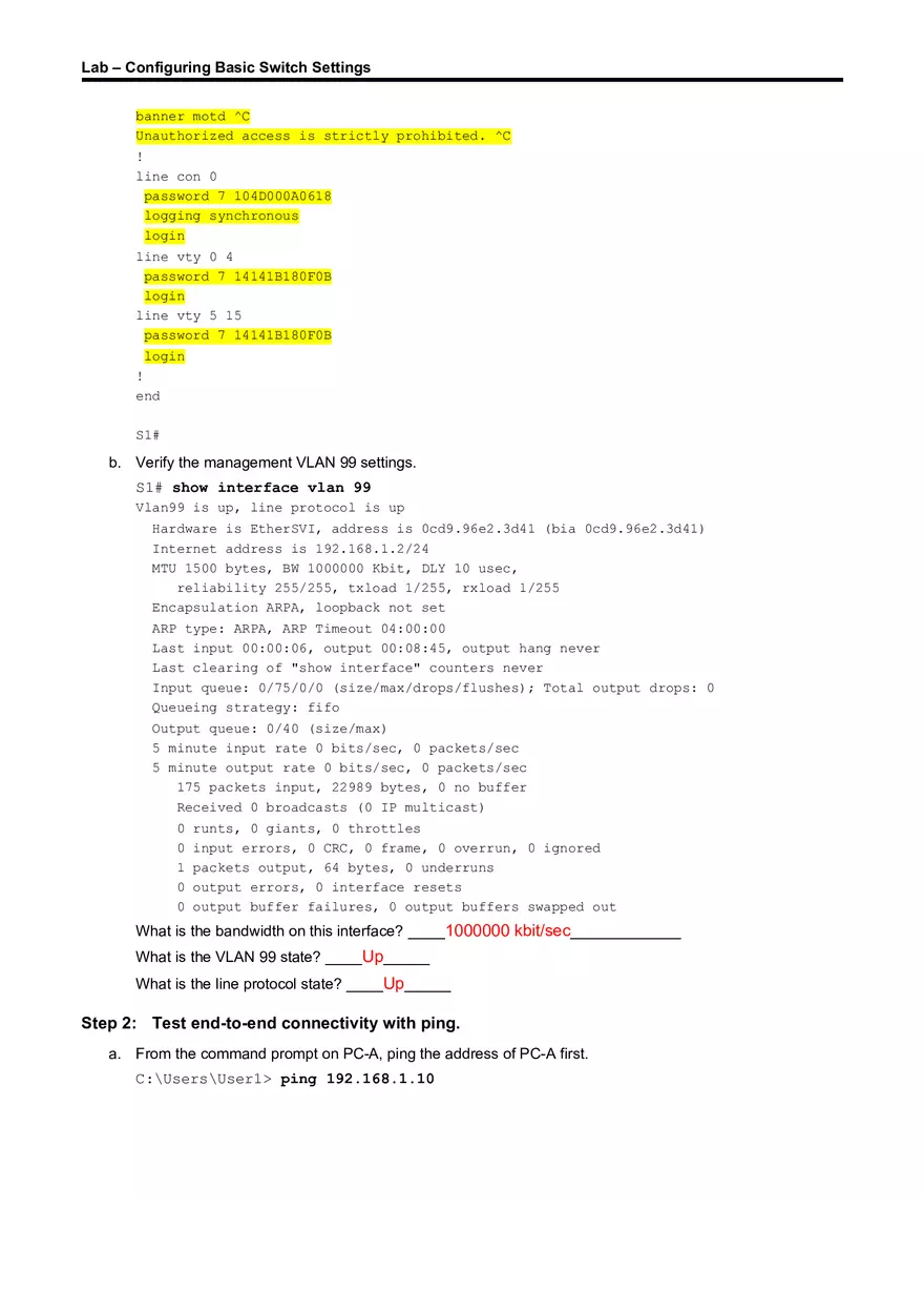 Lab About Configuring Basic Switch Settings - Page 10