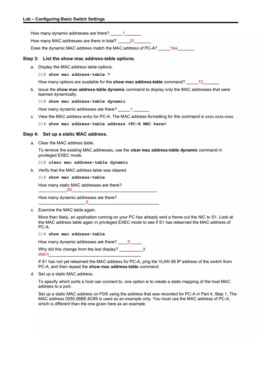 Lab About Configuring Basic Switch Settings - Page 12