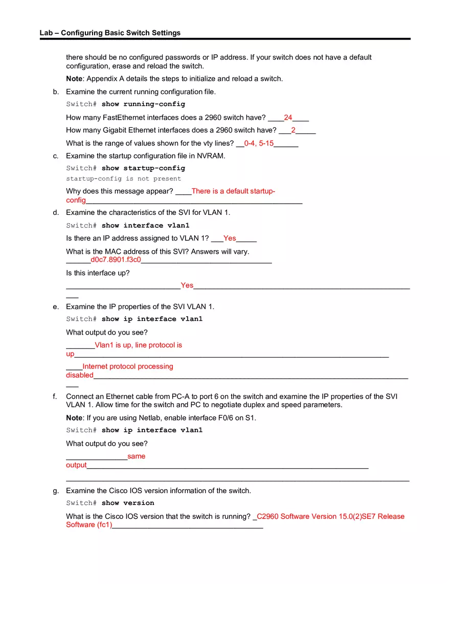 Lab About Configuring Basic Switch Settings - Page 5