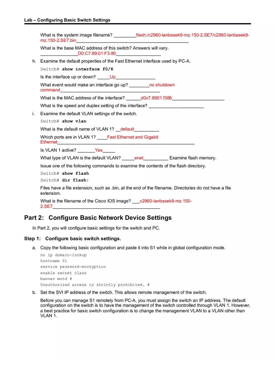 Lab About Configuring Basic Switch Settings - Page 6