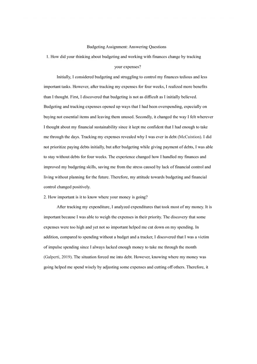 Budgeting Assignment for Answering Questions - Page 1